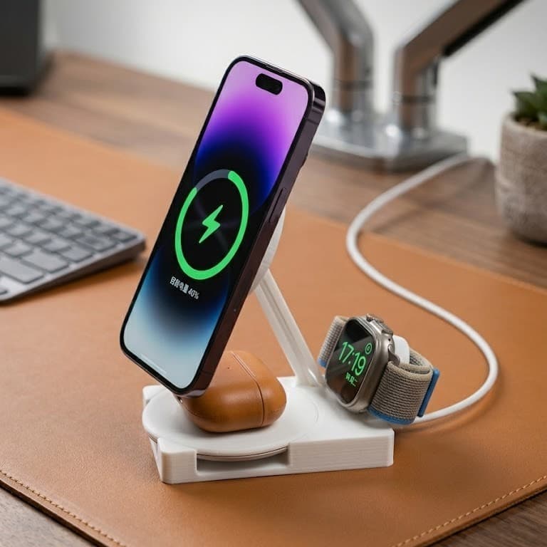 Suporte Dock 3 em 1 Premium para MagSafe e Apple Watch – Estação de Carregamento Vertical – Versão Robusta e Org