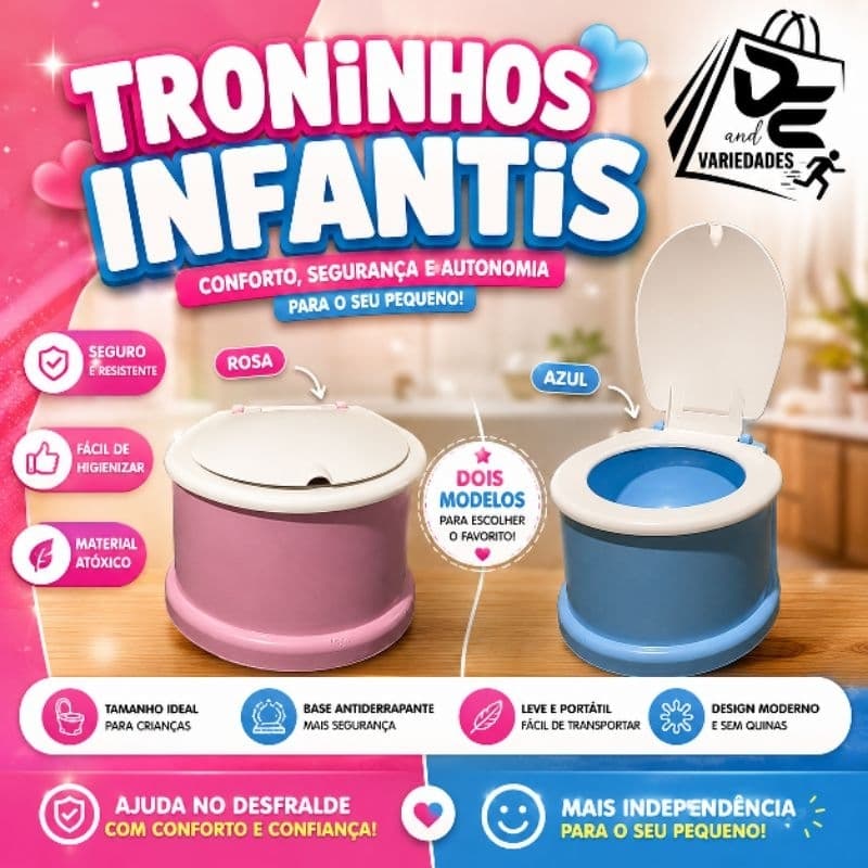 Troninho Penico Infantil Tampa Removível Cores Menino Menina Desfralde Bebê Assento Ergonômico 2 a 3