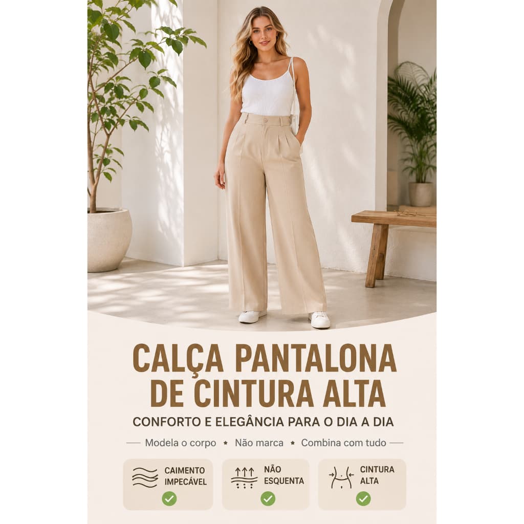 Calça  Pantalona Feminina marrant Premium COM BOLSO - Cintura Alta - Tendencia Wide Leg Elegante