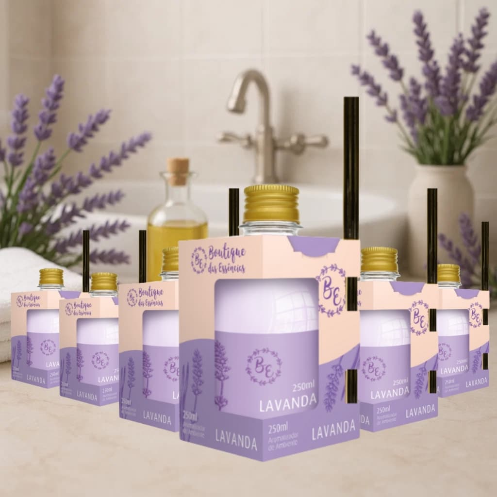 Kit 9 Aromatizador Ambiente 250ml Varetas BE Lavanda Difusor Ambiente