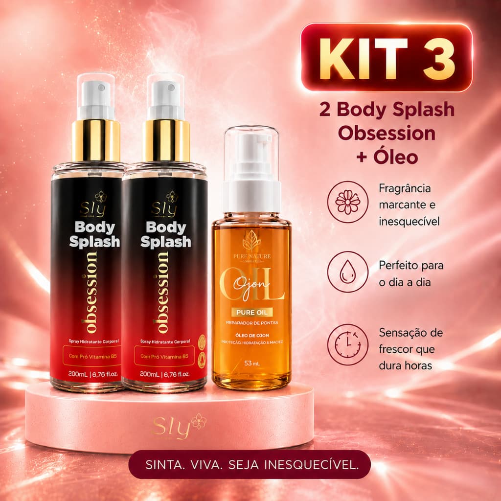 Kit 3 Body Splash Obsession Feminino 200ml + Óleo Ojon | Fragrância Marcante e Tratamento Capilar | Pure Nature