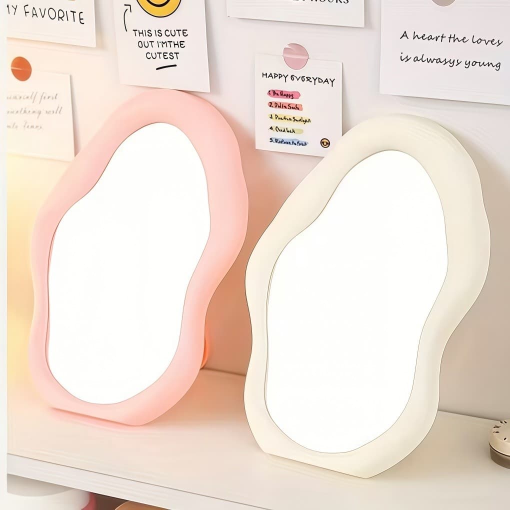 Espelho de Mesa Bordas Estilo Nuvem Design Elegante Minimalista para Penteadeira, Maquiagem e Quarto