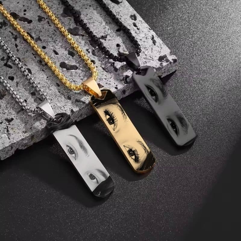 Colar Olhos Aço Inoxidável  Corrente Masculino Feminino Cordão olhar Namorados Casal Boca