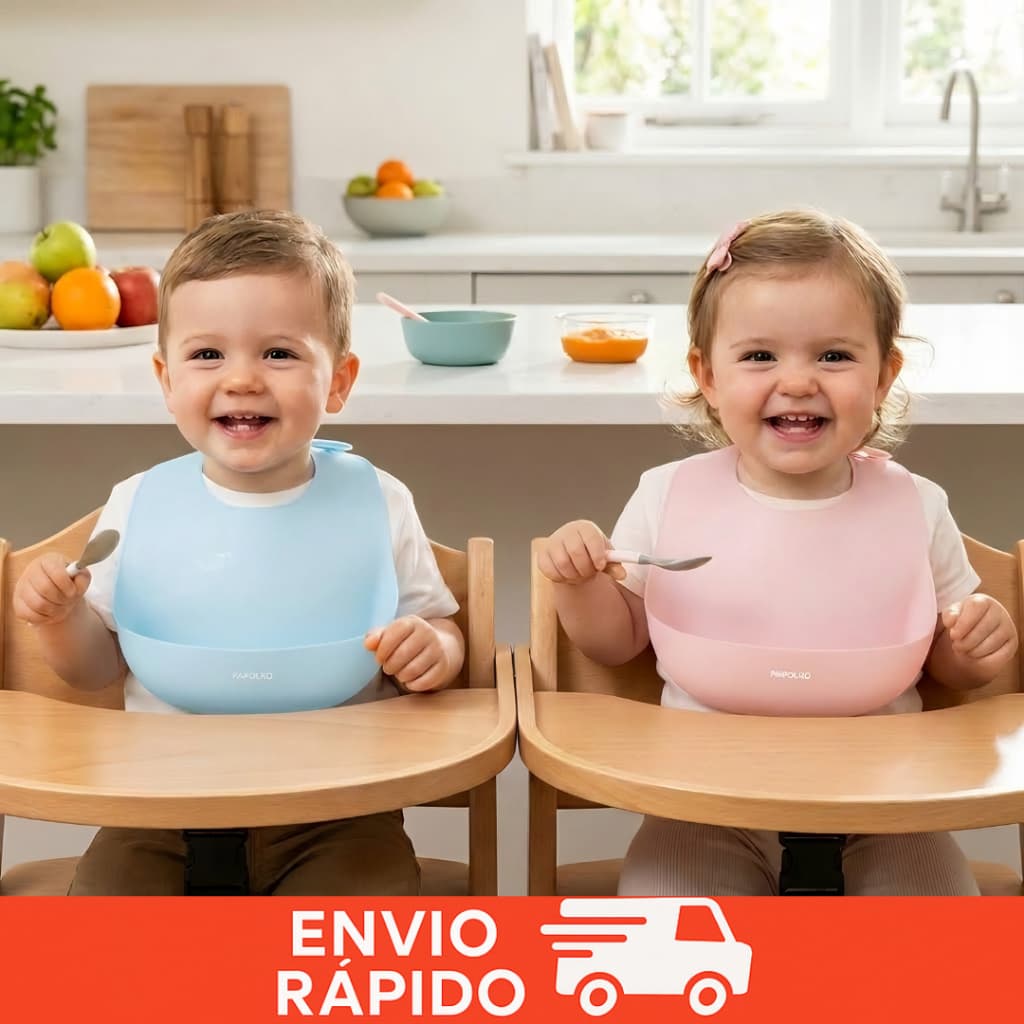 Babador De Silicone Estojo Bebê Impermeável Blw Introdução Alimentar Rosa Azul Cata Migalhas Prático