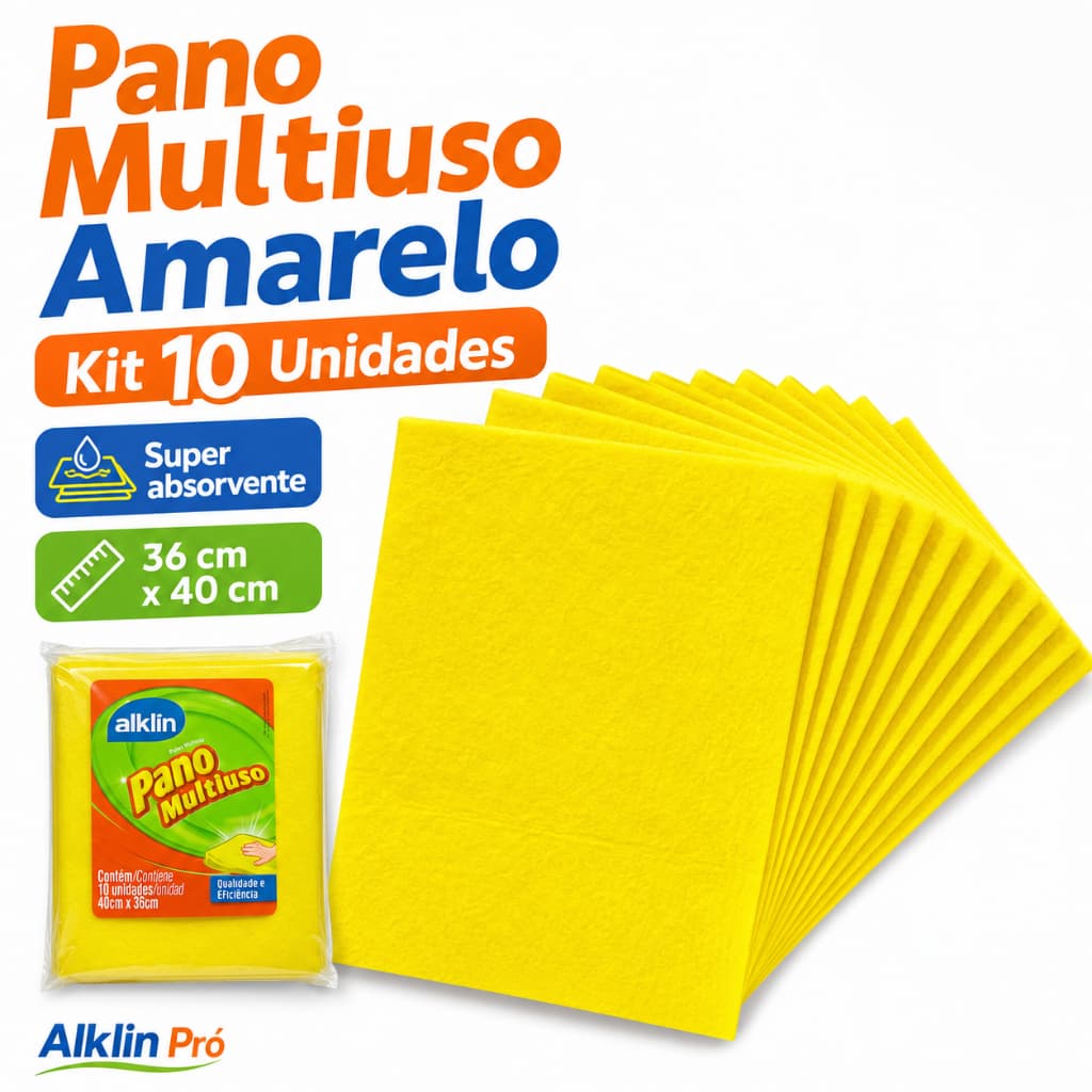 Kit 10 Un Pano Pia Multiuso Amarelo Alklin Pro 36cm x 40cm