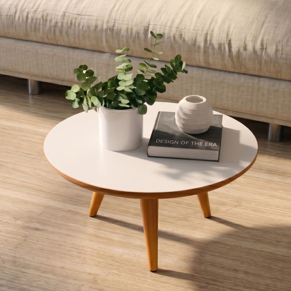 Mesa Para Sala De Centro E Lateral Apoio Tripe Retro Redonda