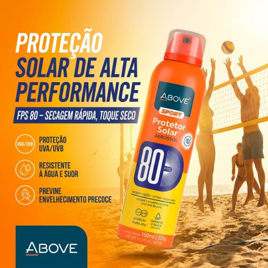 Protetor Solar Aerosol Above Sport FPS 80 Toque Seco Alta Protecao Resistente Suor Agua 150ml