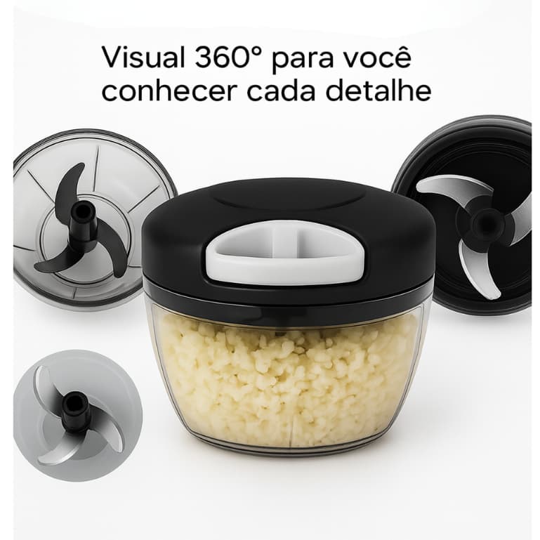 Processador Mini Triturador de Alimentos 3 Laminas Inox Alho Cebola Cozinha