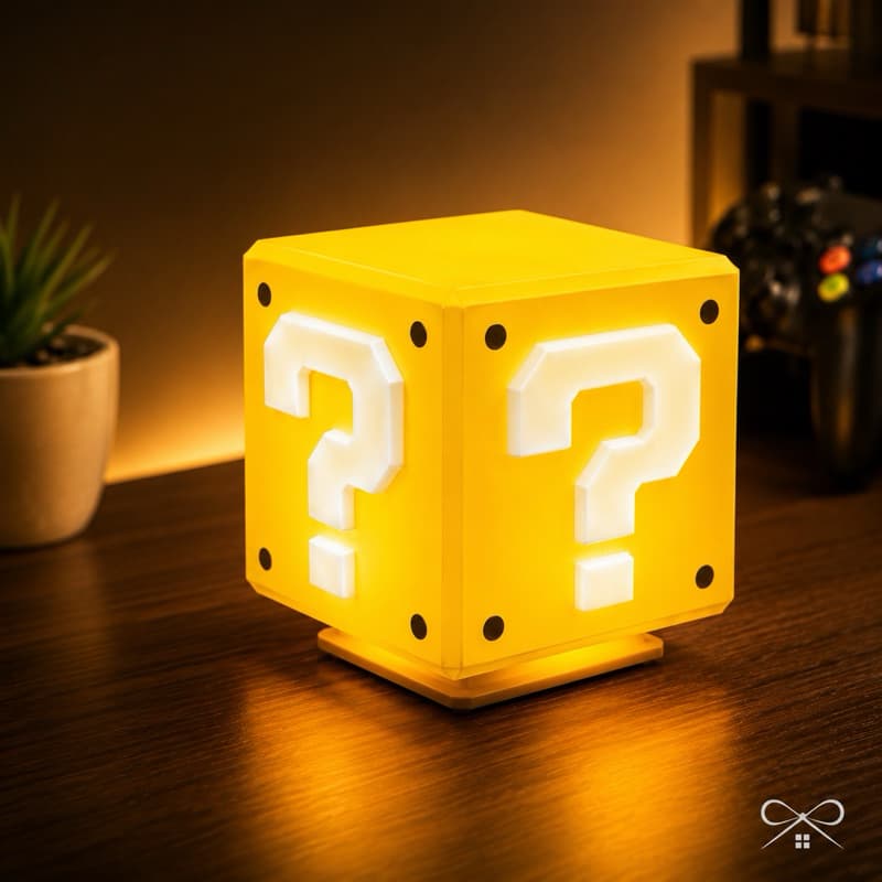Luminária Bloco Interrogação com Som LED – Luz Decorativa Gamer Super Mario