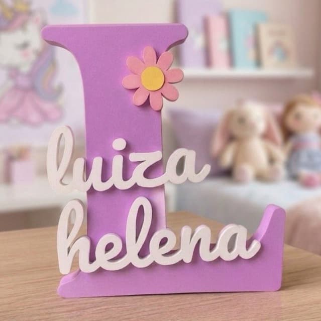 Letreiro Nome Personalizado Floral Decoração Infantil impressao 3D - Colorido - Presente - Festa