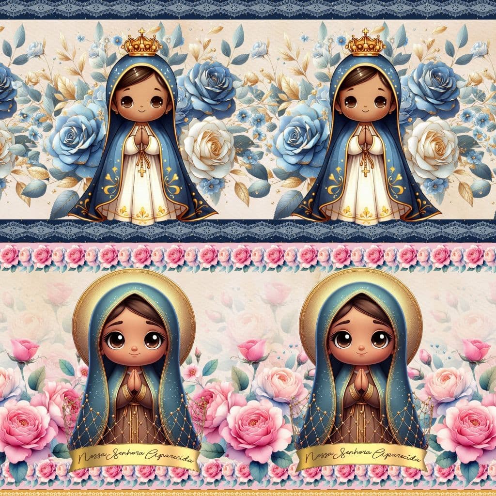 TRICOLINE DIGITAL ALGODÃO 100% BARRADO PANO DE PRATO TOALHA - NOSSA SENHORA BABY MARIA APARECIDA BIBI HOME DECOR