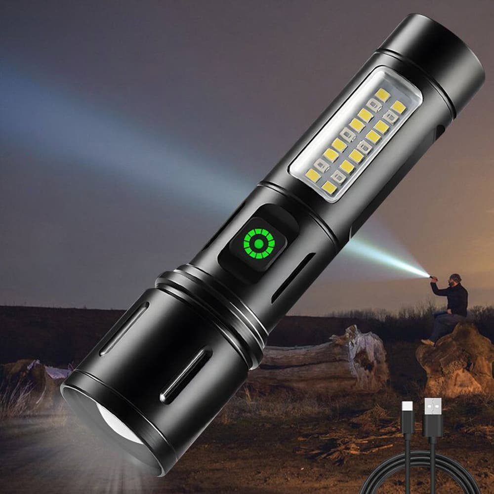 ONEX 2pcs Lanterna LED Recarregável USB com Lateral COB - Multiuso, À Prova d'Água, Zoom Ajustável