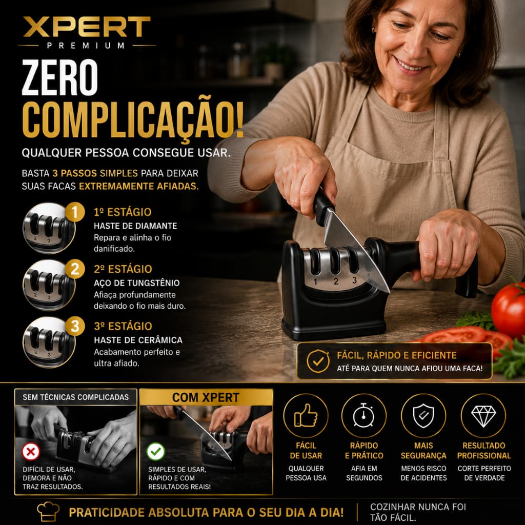 Afiador Facas 3 Estagios Afiacao Profissional Duravel Facil Uso Preto