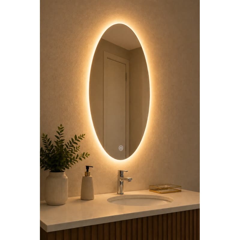 Espelho oval com led touch quente  premium para banheiro quarto hall de entrada lavabo modelo Pinterest