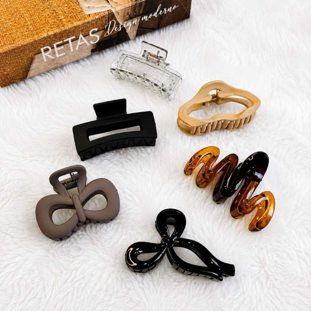 kit 3 Piranha Presilha Garra de Cabelo Acessório Feminino Tamanho Médio Fosco Acrílico Cores Neutras