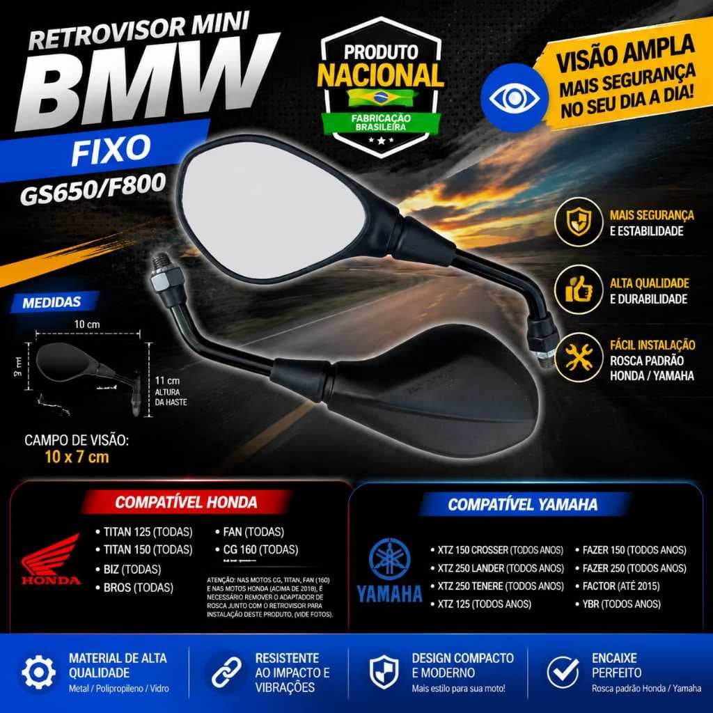 Retrovisor P/ Moto Tenere fazer Mini bmw Gs650 Padrão Yamaha/Honda
