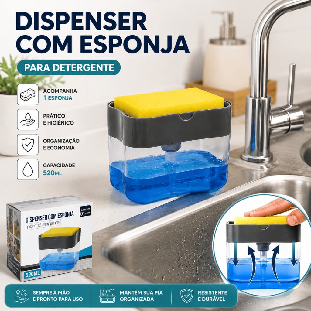 Porta Detergente Organizador  Dispenser Com Esponja  Para Pia Cozinha Prático