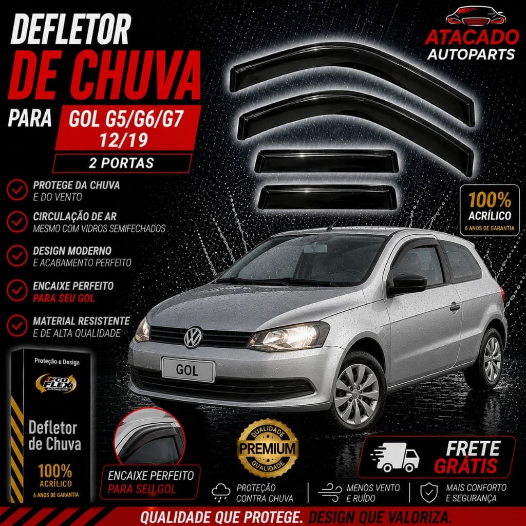 Defletor Calha de Chuva Gol G5/G6/G7 2012 a 2019 2 Portas Ecoflex - 40020A