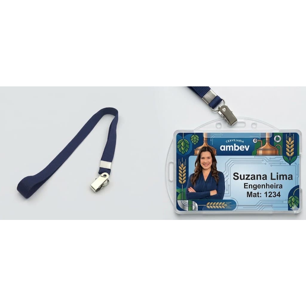 5 Crachás Pvc Personalizados  + Cordão + Porta Crachá - Frente