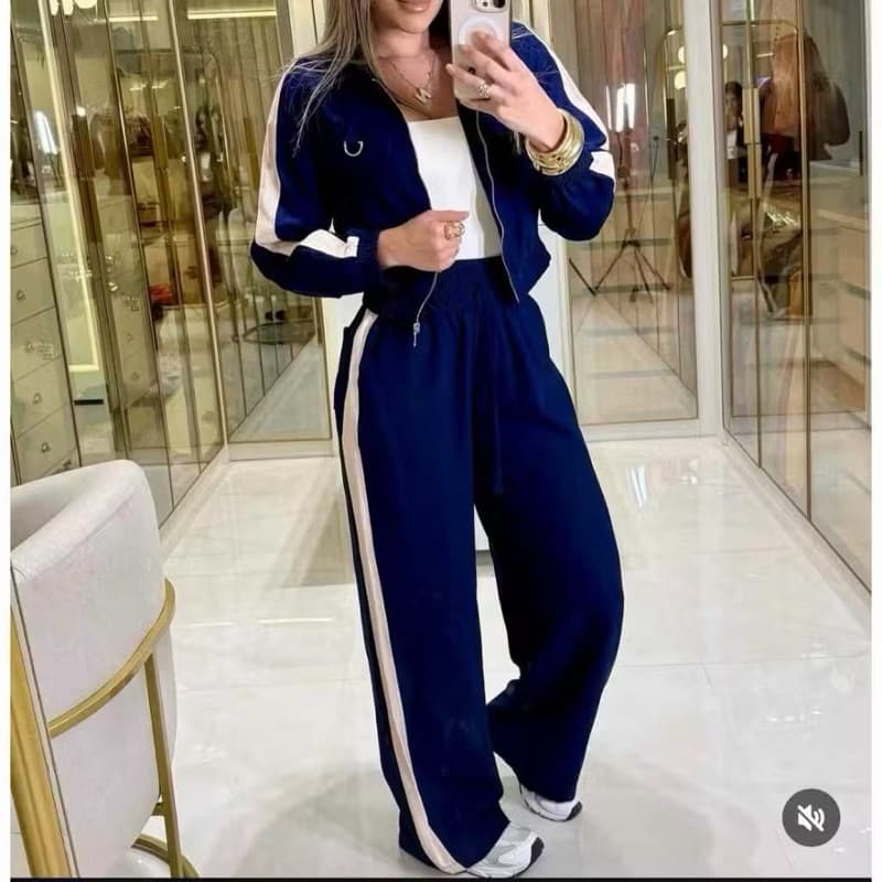Conjunto Feminino Jaqueta Manga Longa e Calça Pantalona Duas Cores H-20