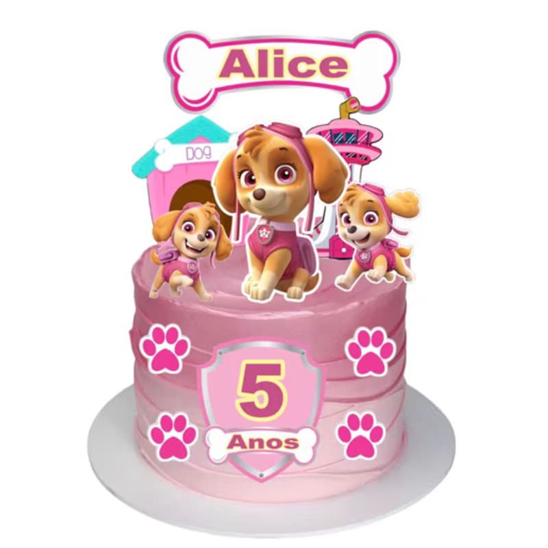 Topo Topper de Bolo Tema Personalizado Patrulha Canina Skye Menina