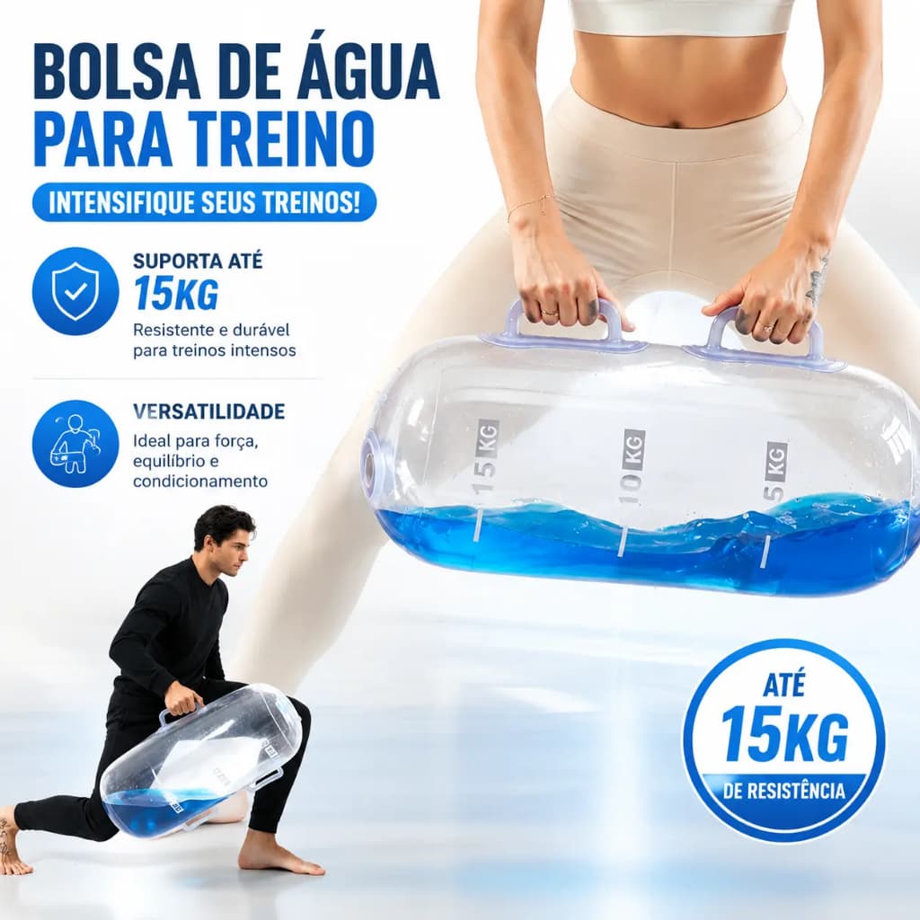 Saco de Energia 15kg para Treino com Peso de Água Acessório de Estabilidade e Equilíbrio Portátil e Recarregável