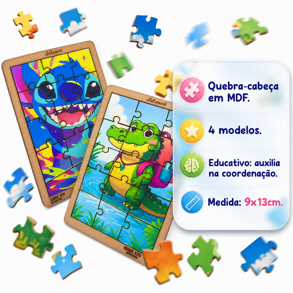 Kit Quebra-Cabeça Infantil em MDF 4 Modelos Brinquedo Educativo