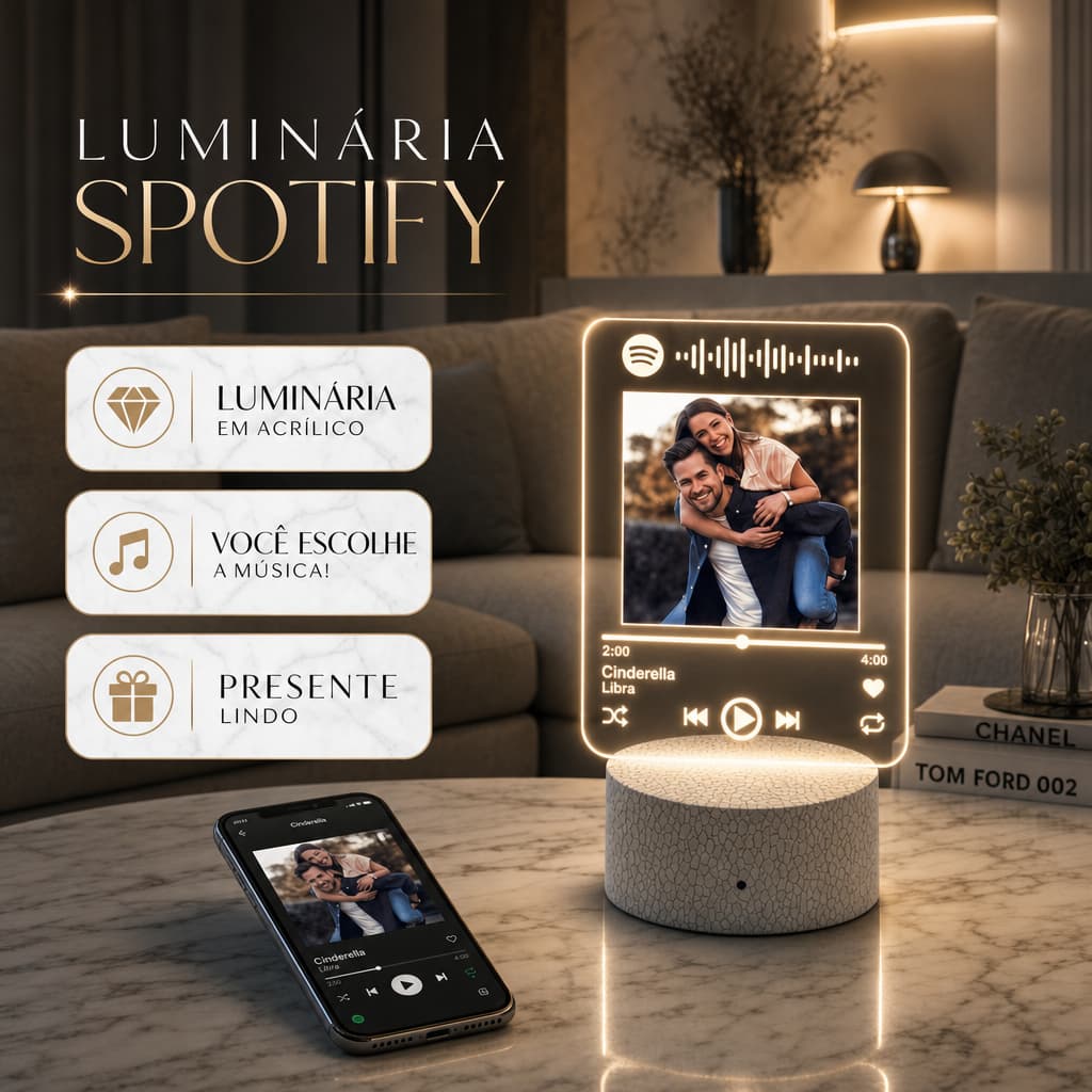 Luminária Personalizada Spotify com Foto  Presente Romântico Criativo e Decorativo