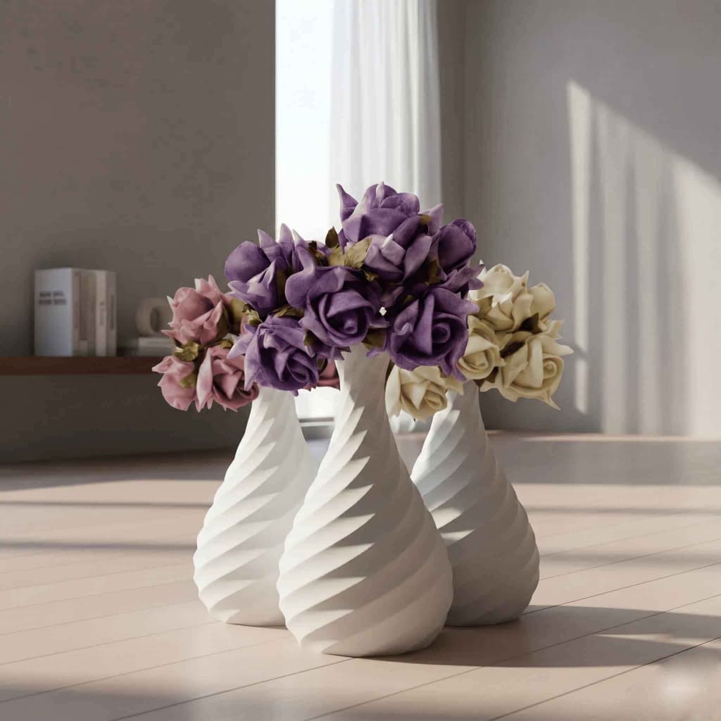 Kit 3 Mini Vasos Decorativos Flor Vasinhos Espiral Moderno Enfeite Prateleira Sala Banheiro Lavabo