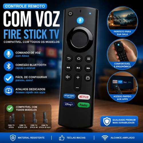 Controle Remoto Com Voz Fire Stick TV Alexa Bluetooth Compatível Todos Modelos Netflix Prime Video 4K Lite Com Atalhos