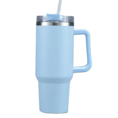 Copo Garrafa Térmica em Aço Inox Com Alça e Canudo 1200ml (Azul)
