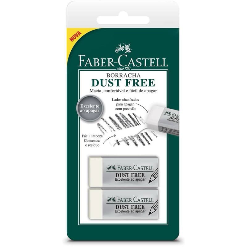 📝 Borracha Escolar Faber-Castell Dust Free Branca - Cartela com 2 Unidades