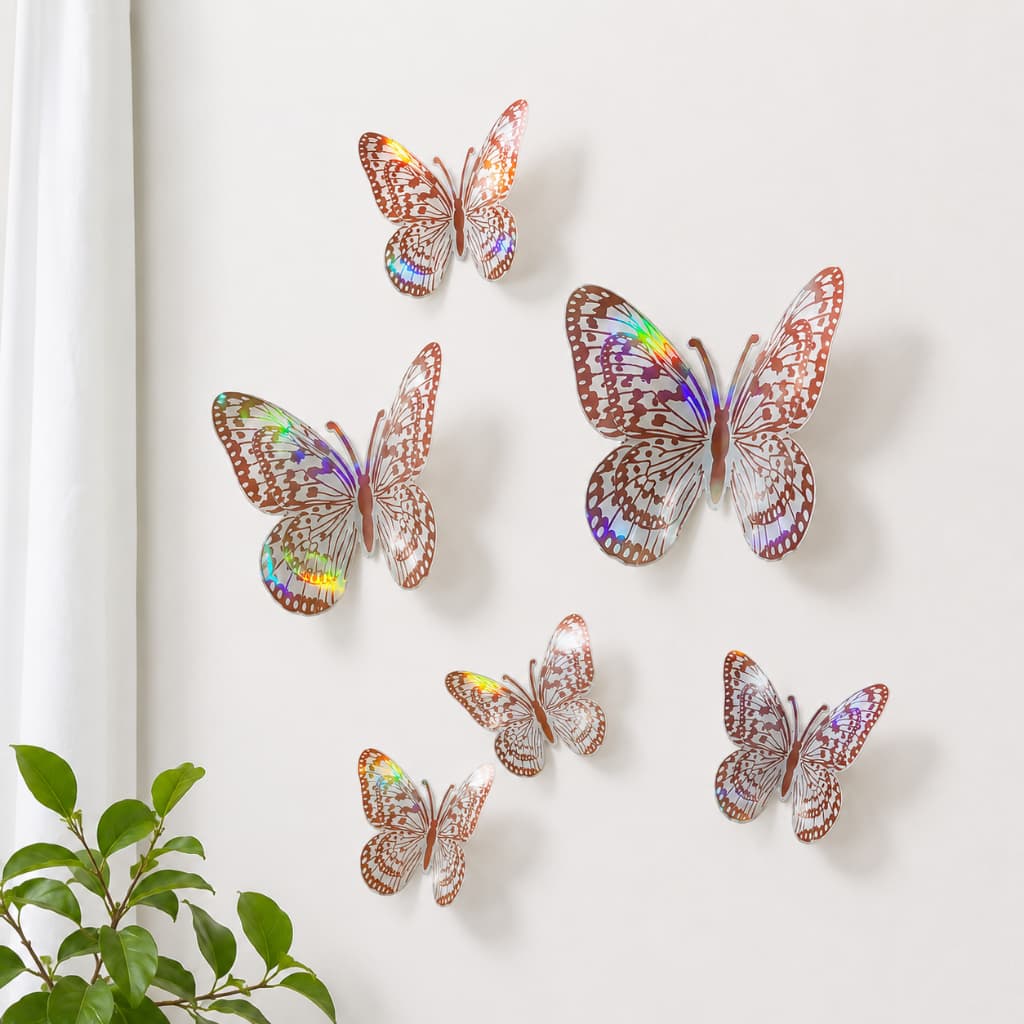 12 Borboletas holográfico Rose 3D Decorativas Adesivas Decoração Parede Enfeite Arranjo