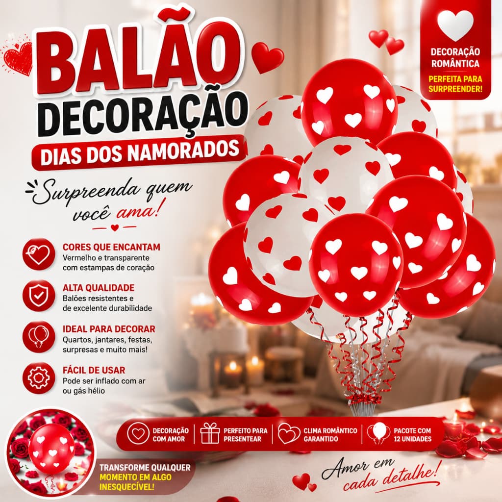25 Balões Coração Vermelho c/ Branco Branco c/Vermelho Bexiga Decorada 11" 28cm Festa Amor NAMORADOS