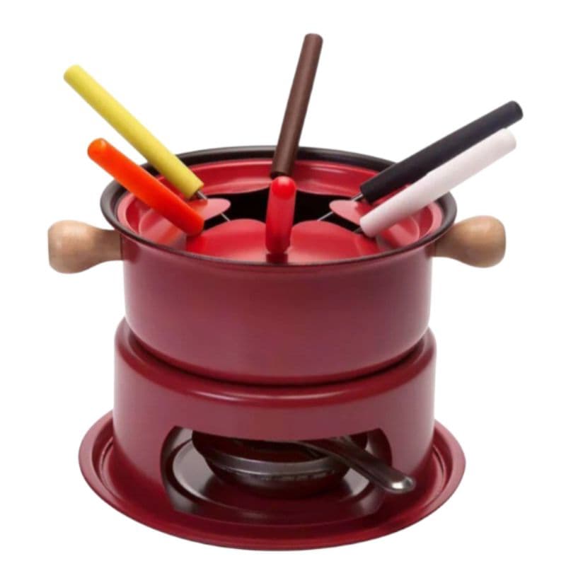 Fondue Em Aço Inox Esmaltado Panela Garfos