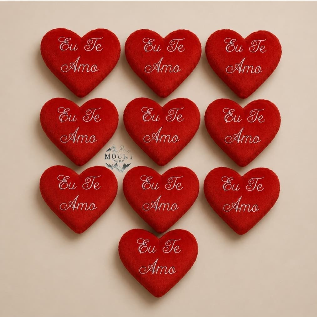 Combo 10 corações de pelúcia 10 cm - Frase Eu te amo