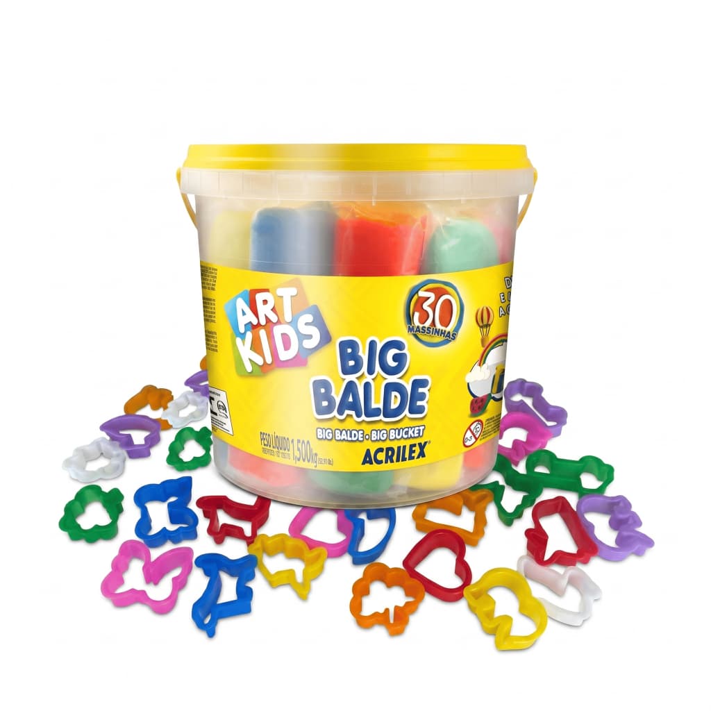 Kit Massinha De Modelar Big Balde Soft + 10 Moldes Divertidos Coloridos