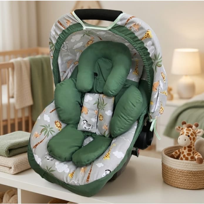 Kit  100% Algodão Capa de Bebê Conforto Com Capota E Protetores de Cinto e Apoio De Corpo