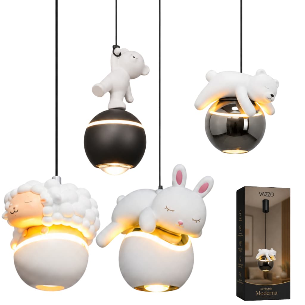 Luminária Pendente Bichinhos Moderno Animais Bivolt 3200k Moderno Vazzo