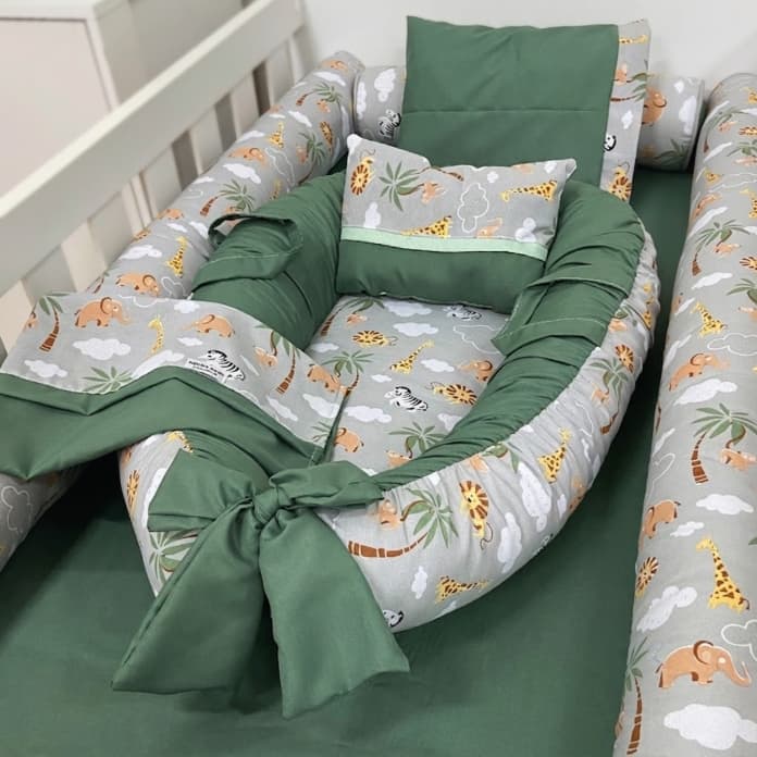 Kit de Berço Rolinho + Ninho Redutor + Lençol para Ninho 100% Algodão Temas Menina Menino