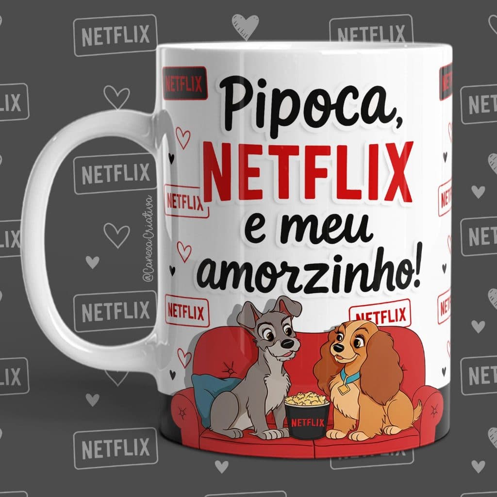 Caneca Xicara Copo Feliz Dia Dos Namorados Porcelana A Dama E O Vagabundo Disne Pipoca NetF E Meu Amorzinho