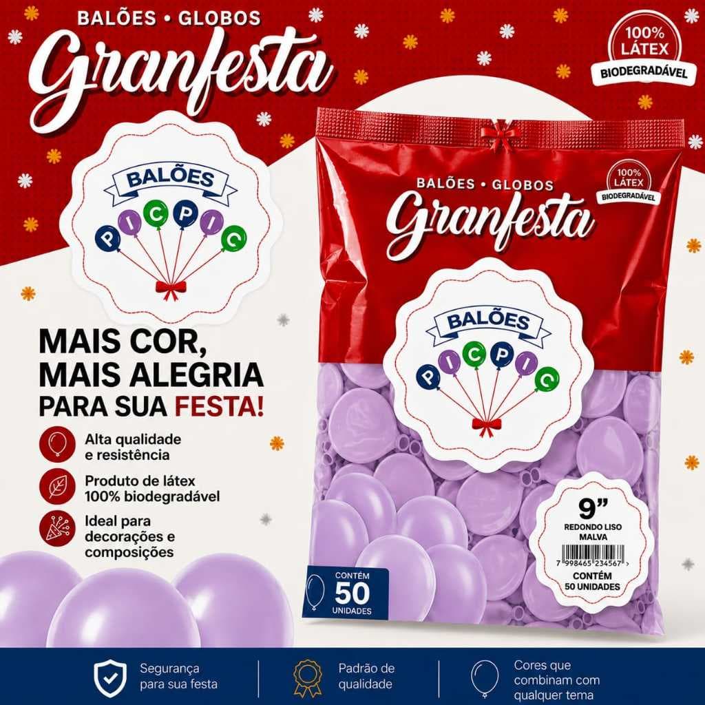BALÃO MALVA 9´´ POLEGADAS PIC PIC - BEXIGA DE LÁTEX IDEAL PARA SEU EVENTO