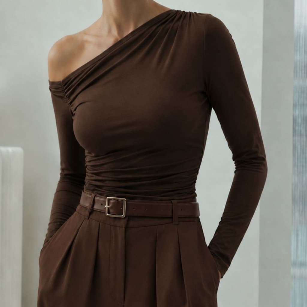 Blusa de Frio Feminina Manga Longa Um Ombro Só Drapeada Elegante