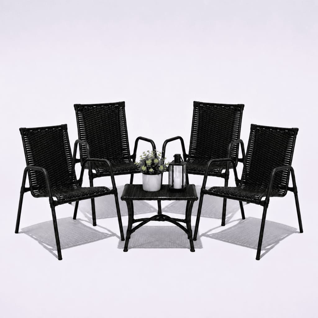 Conjunto - 4 Cadeira com Mesa de centro junco vime area jardim externa sacada varanda impermeavel variedade cores full