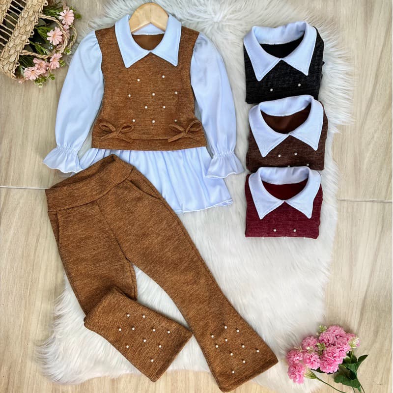 Conjunto Infantil Malla Rib Para Meninas Elegantes