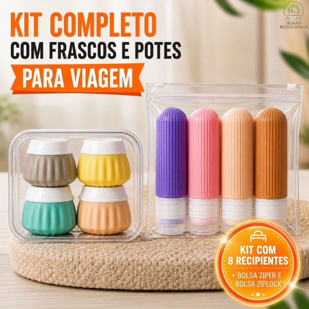 Kit 4/8 Frascos Potes de Viagem Silicone 40ml e 90ml Creme Shampoo Sabonete Líquido Anti Vazamento