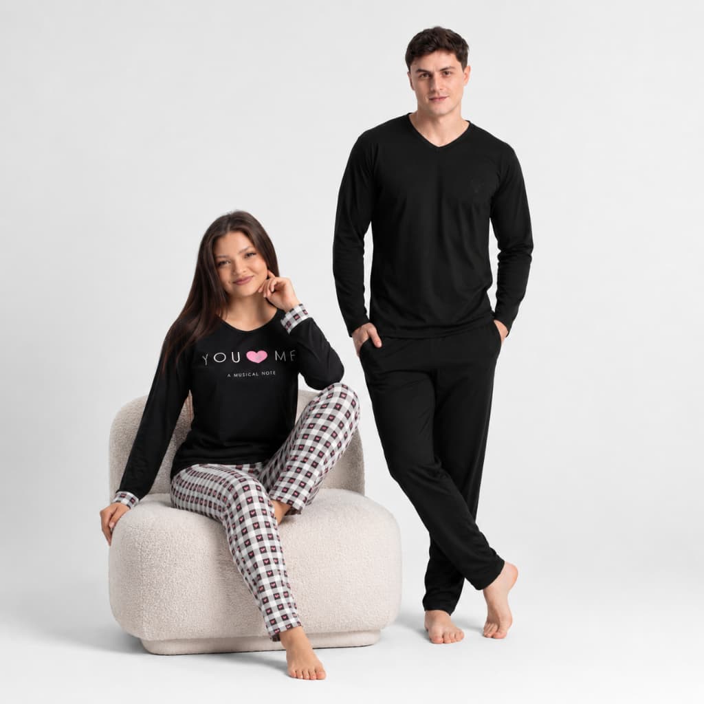 Kit2 Pijama Adulto Casal Feminino e Masculino Longo