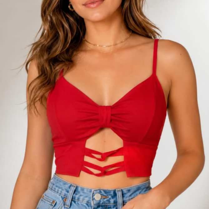 Cropped Feminino com Laço Frontal e Bojo Suplex Premium Modelagem Ajustada Não Transparente