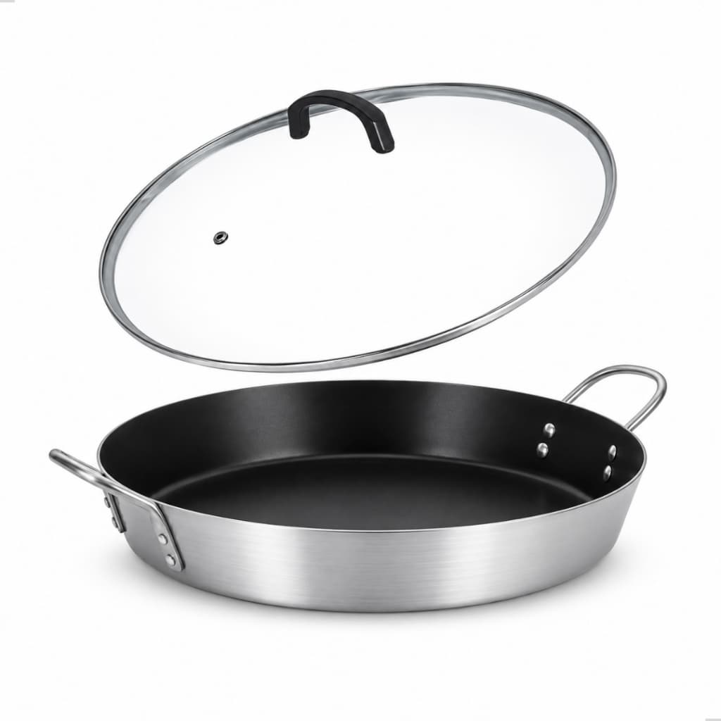 Panela Paellera Alumínio Antiaderente 40cm Linha Hotel C/Tampa Vidro