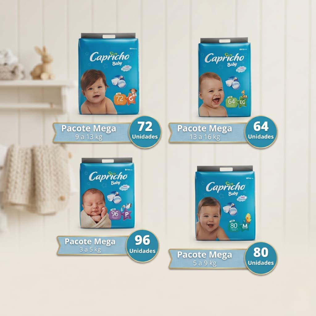 Fralda Infantil Capricho Baby Mega Descartável Conforto e Proteção